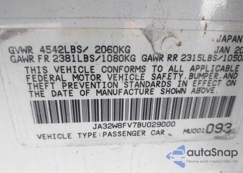 2011 Mitsubishi Lancer Evolution Gsr z USA, uszkodzony, nr VIN JA32W8FV7BU029000